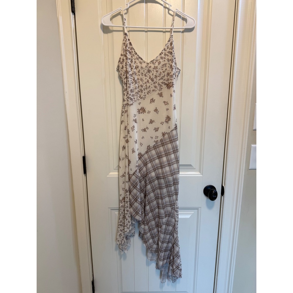 No Boundaries Mixed Print Floral Plaid Mesh Handkerchief Hem Dress XXS 00